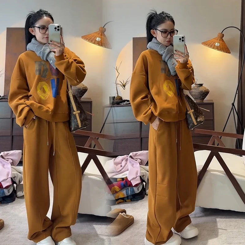2025秋冬新款时尚显瘦气质网红高档套装女高级百搭宽松大码两件套