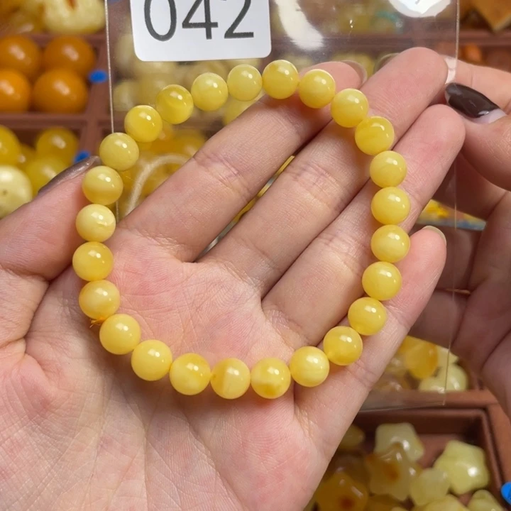 蜜蜡未镶嵌珠宝奇石满蜡黄白圆珠手串卡7+天然蜜蜡微瑕