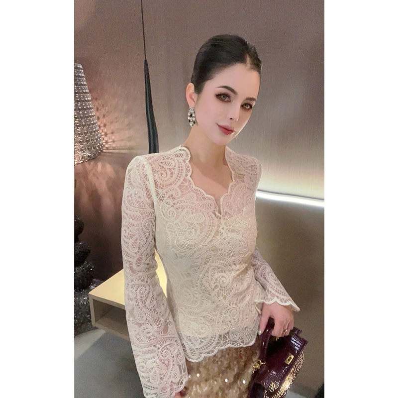 （特价）亮片蕾丝喇叭袖假两件衬衫CS30413