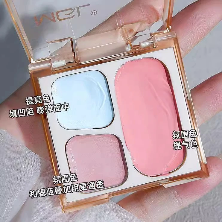 三色腮红盘腮红膏腮蓝收缩膨胀色面中凹陷提亮高光修容眼影学生党