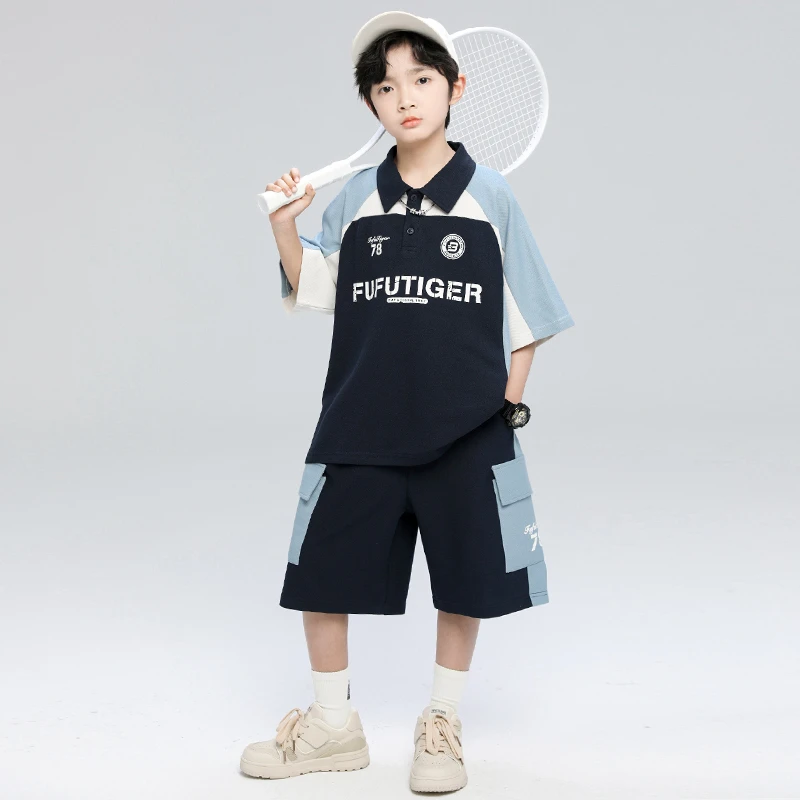 男童夏季套装2025新款短袖中大儿童洋气薄款潮酷【百岁童】B5050