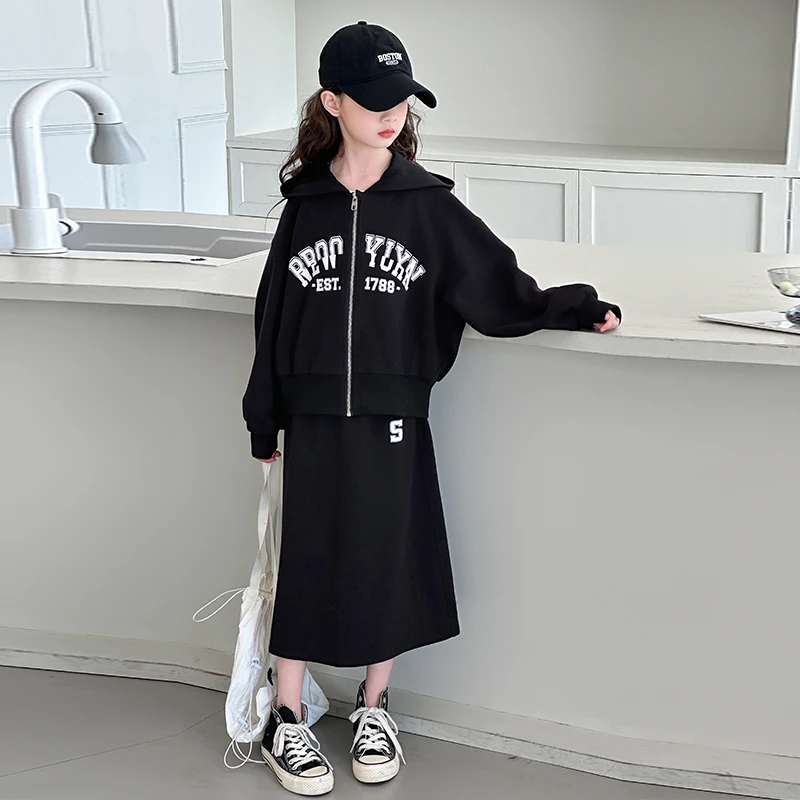 女童卫衣套装裙春秋季2025新款中大儿童字母外套女孩半身裙两件套