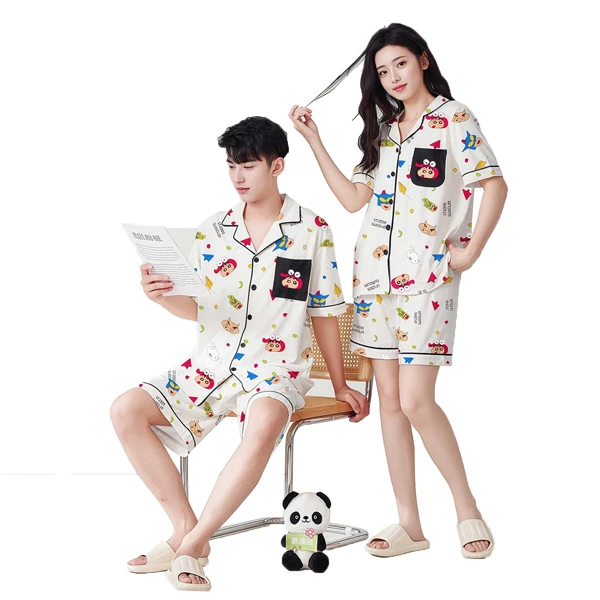 蜡笔小新情侣睡衣~夏季开衫翻领情侣款家居服减龄休闲套装82332