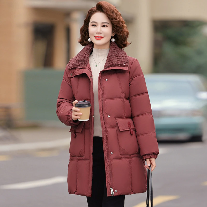中年妈妈冬装羽绒棉服2024新款中长款洋气棉袄中老年女装时尚棉衣