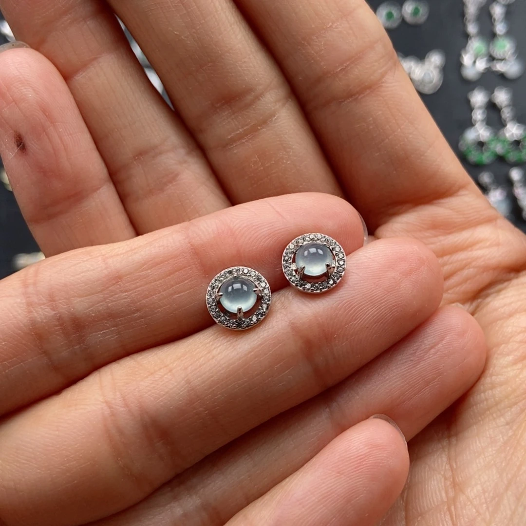 翡翠银S925镶嵌耳饰翡翠首饰