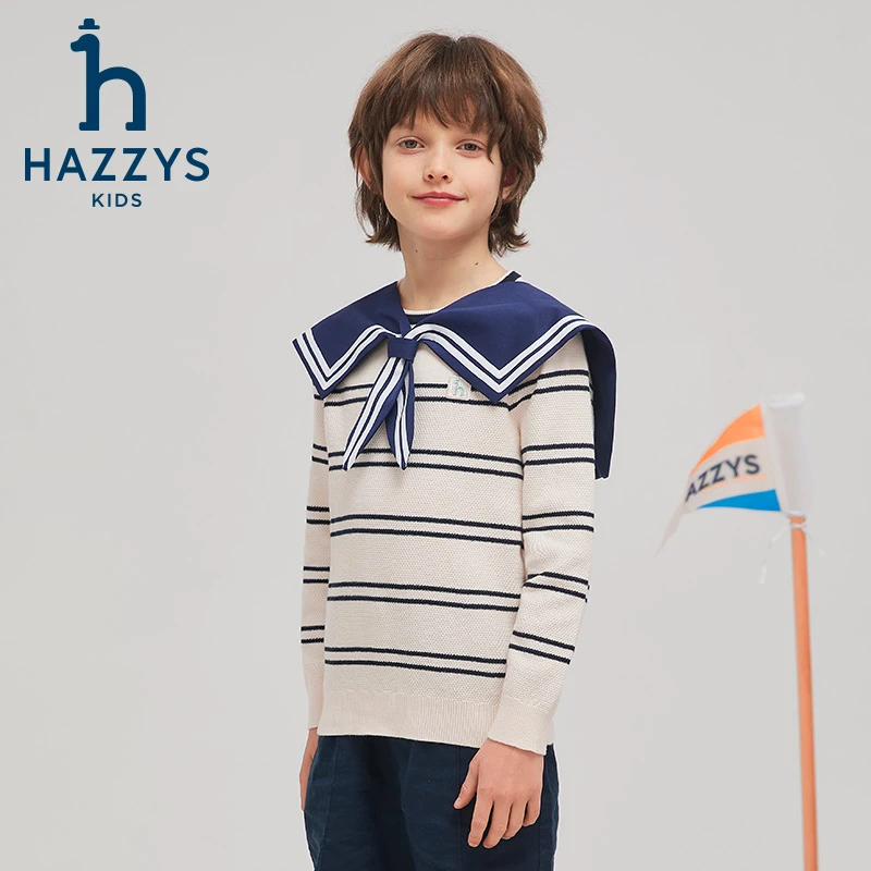 Hazzys/哈吉斯品牌童装男童圆领线衣休闲长袖条纹秋冬