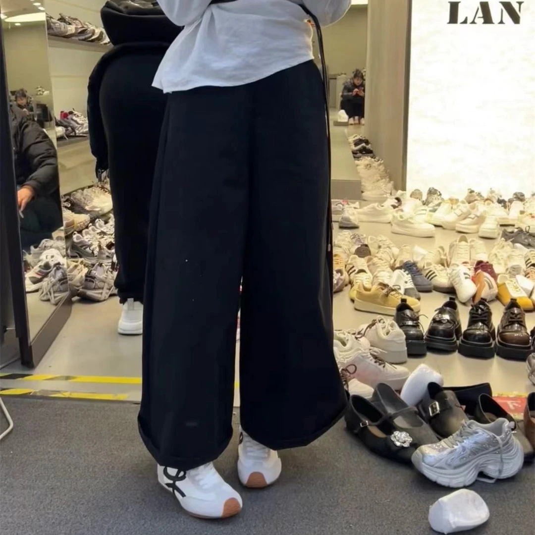 2025春季新款复古宽松显瘦直筒裤子黑色高腰阔腿休闲长裤潮