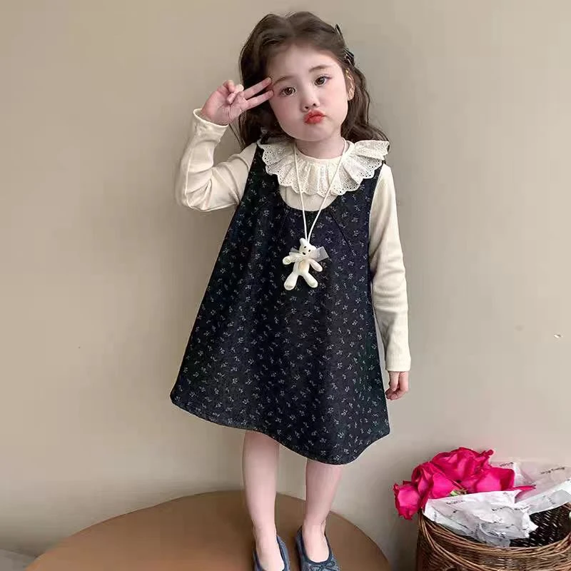 女童牛仔连衣裙春装2025新款儿童春秋季洋气碎花女孩宝宝公主裙子