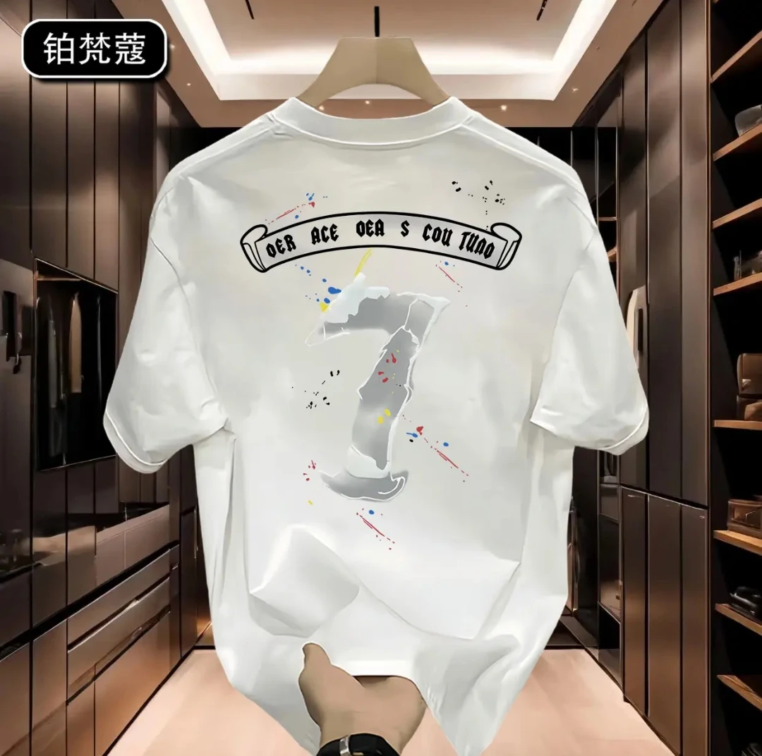 铂梵蔻男士痞帅潮流休闲印花短袖T恤夏季百搭上衣圆领纯棉美式