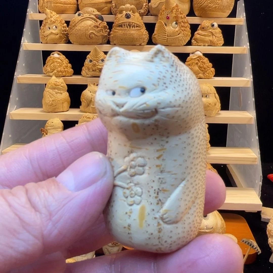 竹竹根雕小猫手把件