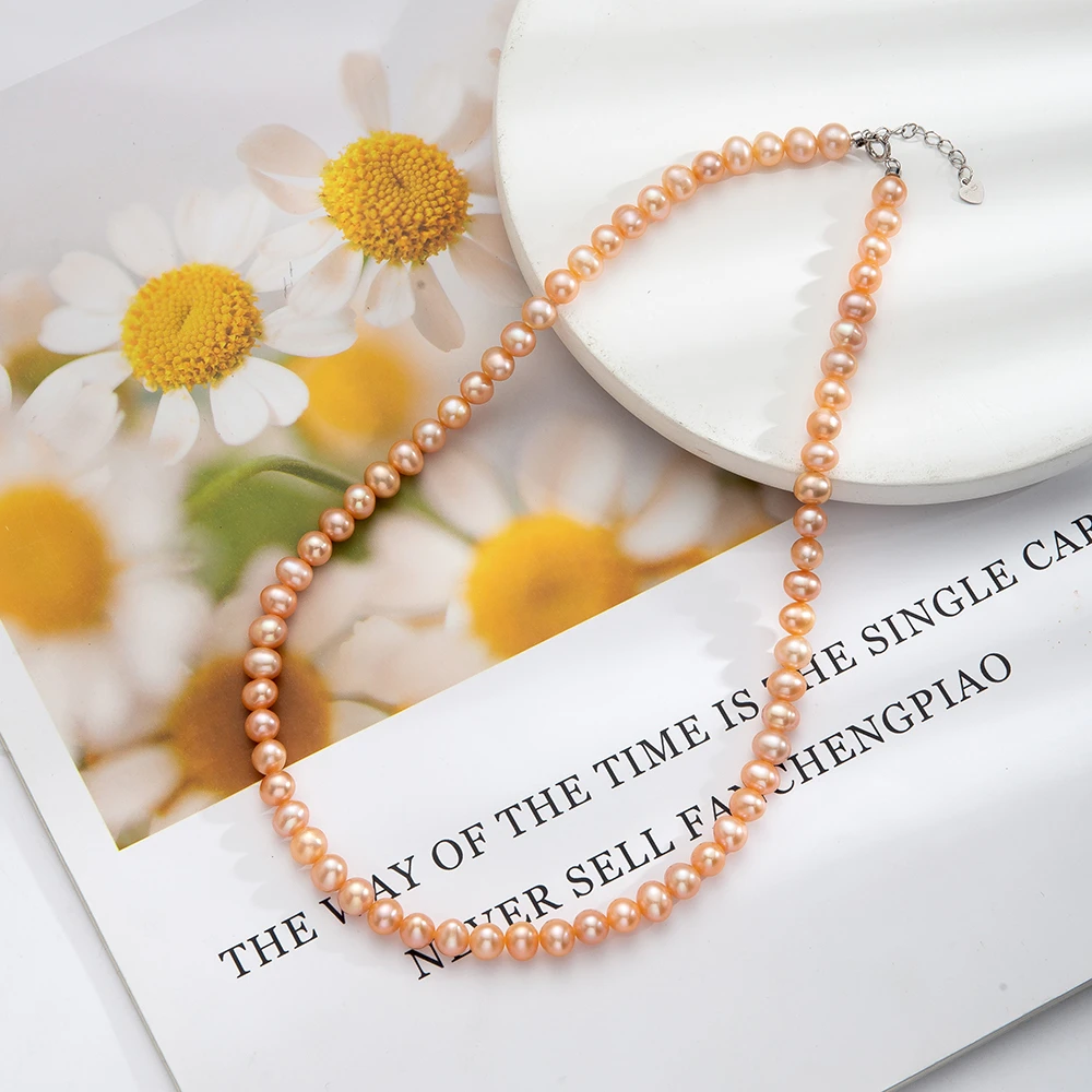 6-7mm香槟色极光淡水无核珍珠项链