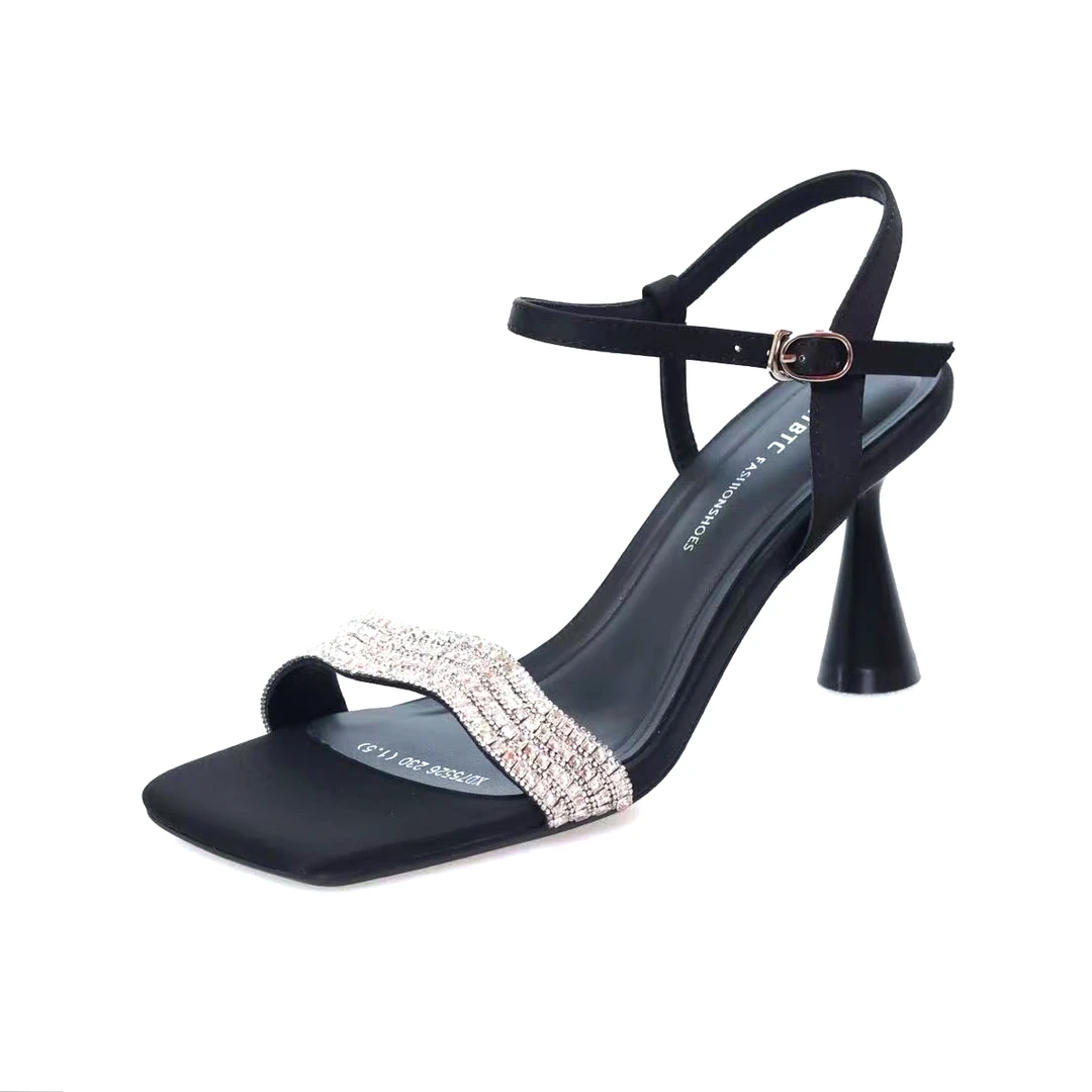 【7厘米】水钻露趾高跟凉鞋女2025新款酒杯跟一字扣带高跟鞋夏季