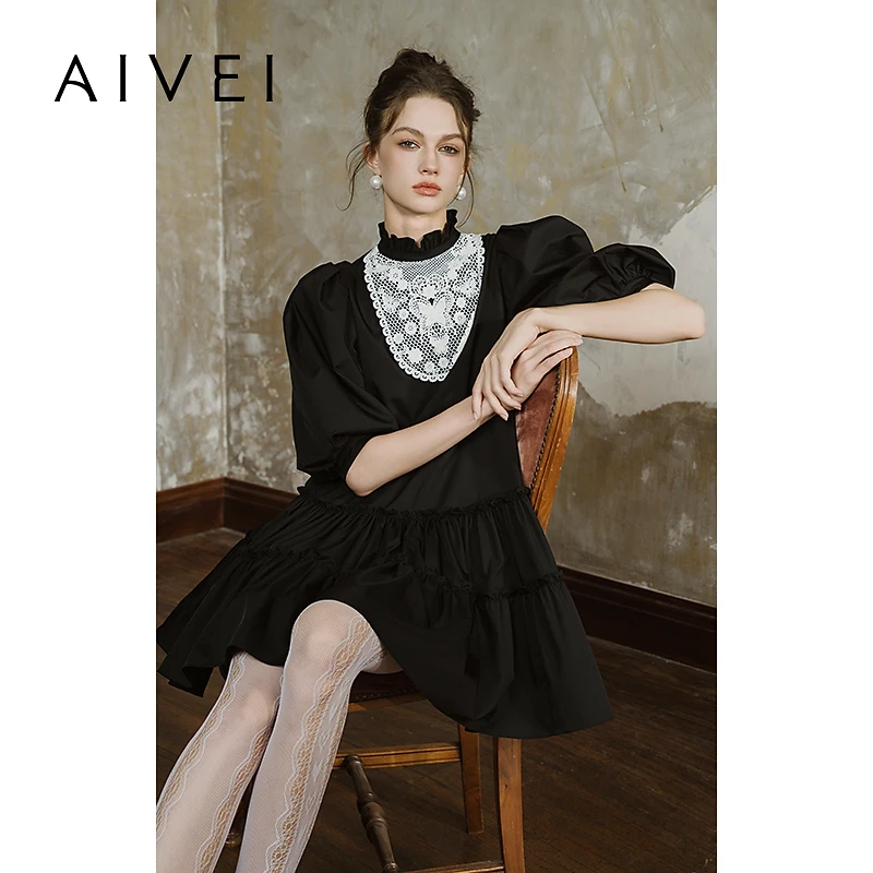 AIVEI欣贺艾薇新款名媛千金宫廷风泡泡袖娃娃连衣裙R752003A