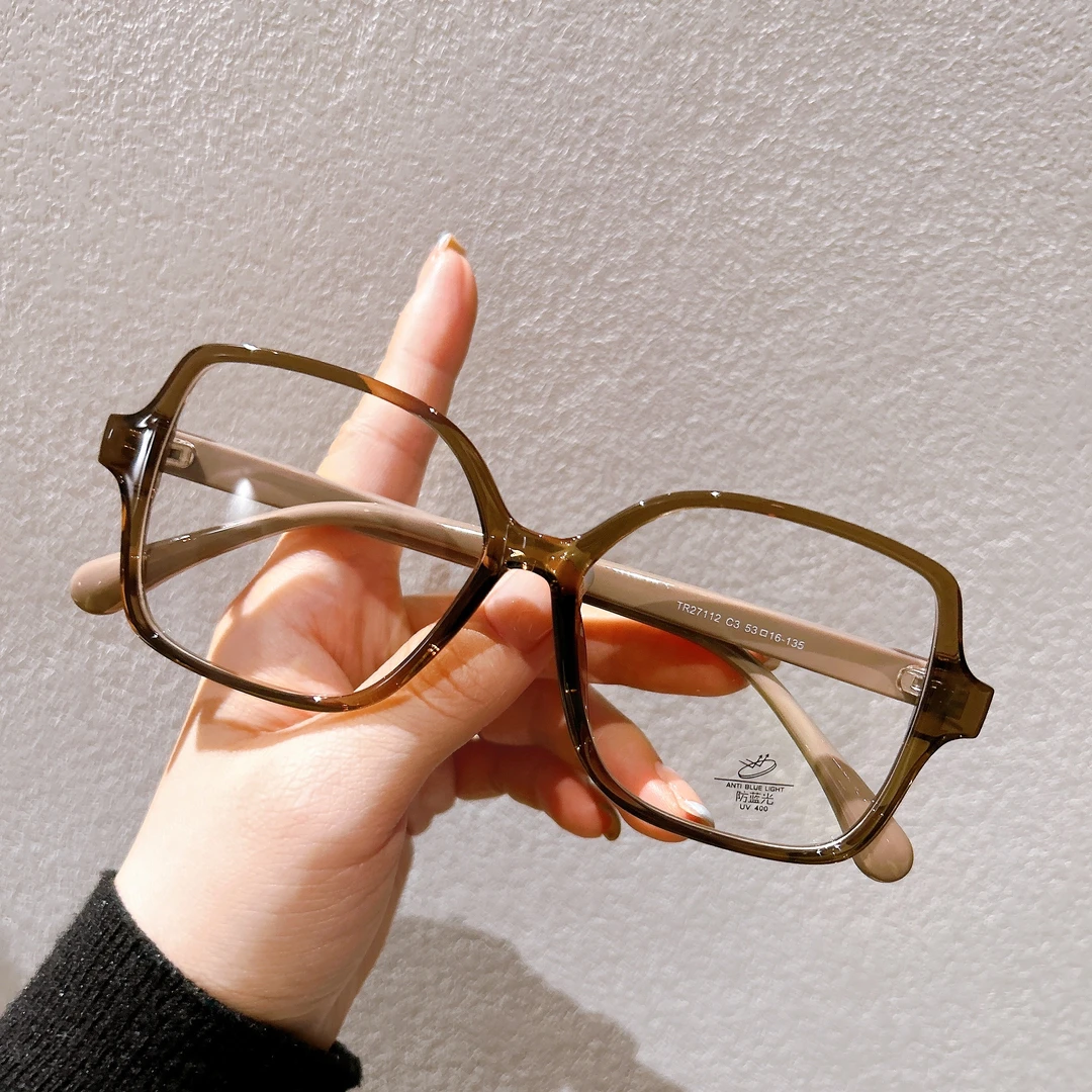 【27112】茶大框眼镜框架女款复古风素颜方型全框镜架韩版