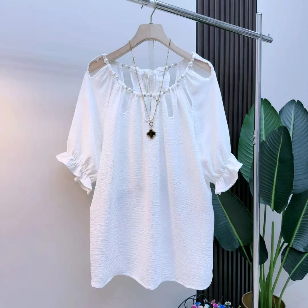 胖mm时尚气质显瘦遮肉减龄百搭韩版5501宽松名媛经典轻奢半袖