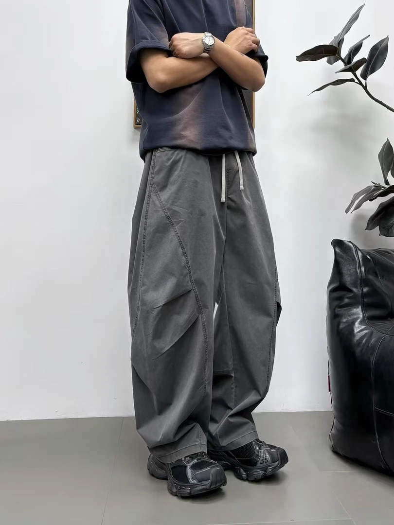 W697 美式复古宽松工装裤男女秋季高街弯刀直筒裤