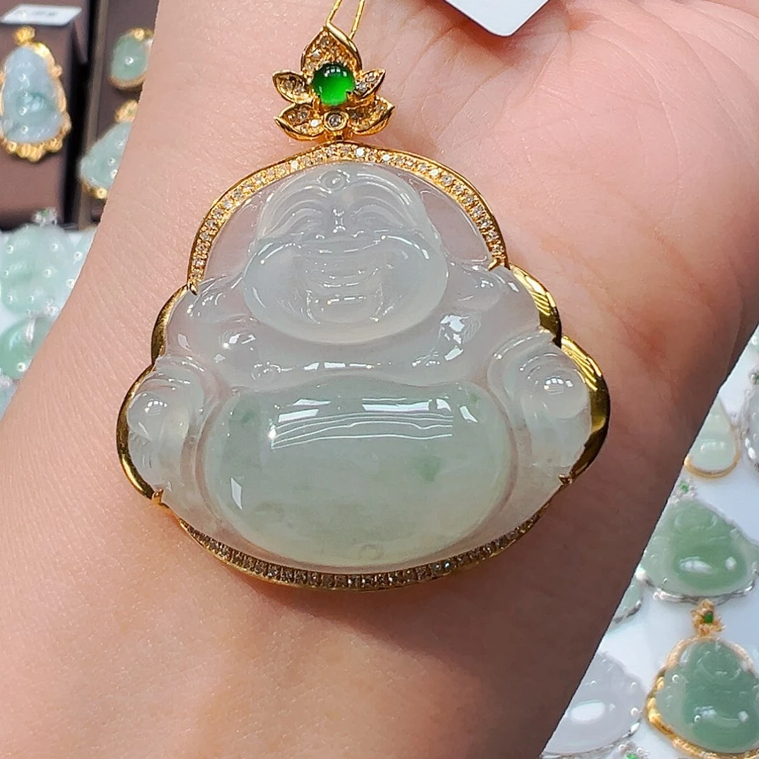 翡翠18K金镶嵌吊坠(不含链)佛公