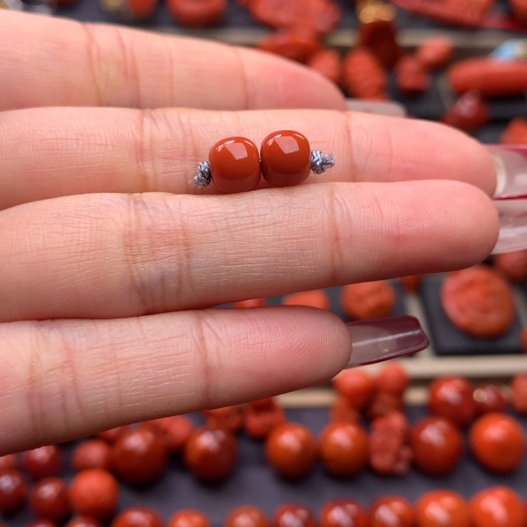 【闪购商品】南红玛瑙老型对珠6.8mm未镶嵌