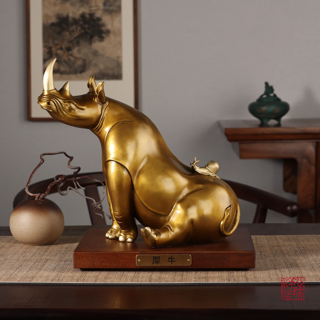 八瑞祥黄铜犀牛摆件客厅玄关电视机柜装饰办公室桌面公司开业礼品