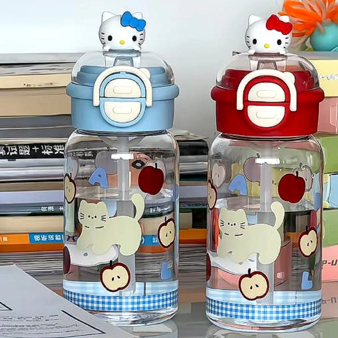 高颜值吸管塑料杯2025新款便携杯子Hello Kitty可爱双饮水杯学生