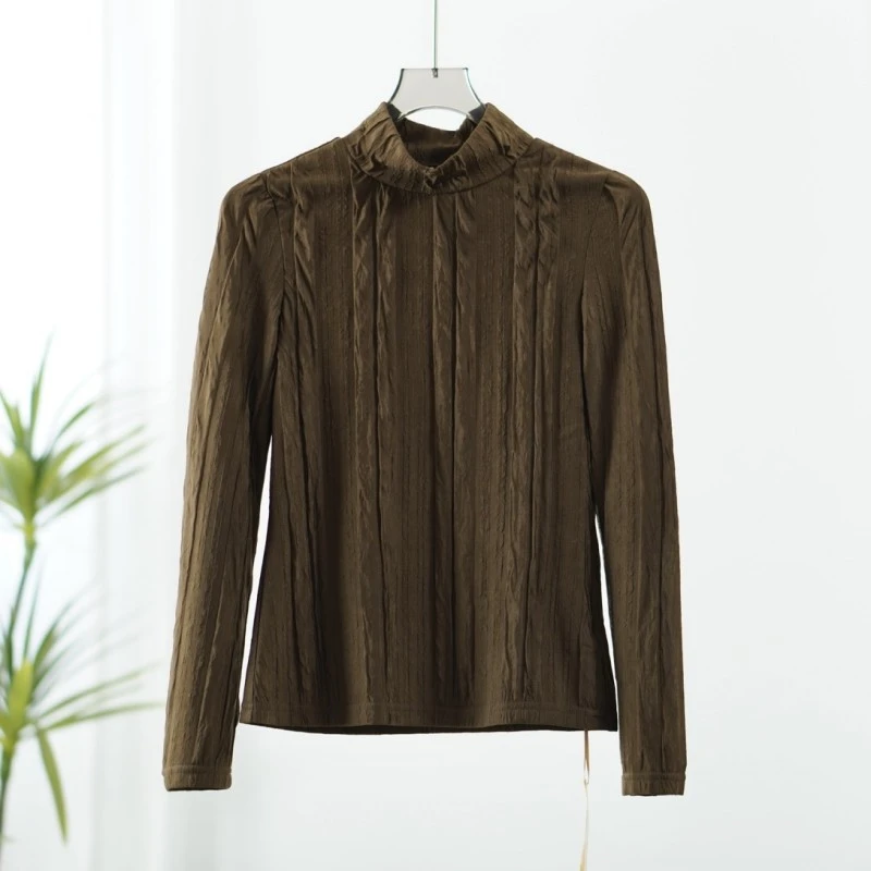 【诗M】  Y568  女装简约打底肌理上衣咖啡色2508285