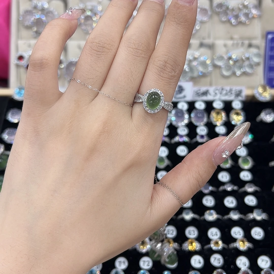 蛇纹石玉银S925镶嵌戒指