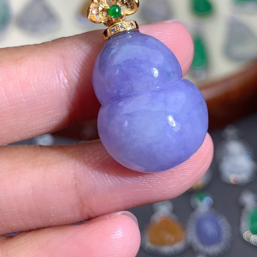 翡翠18K金镶嵌吊坠(不含链)葫芦