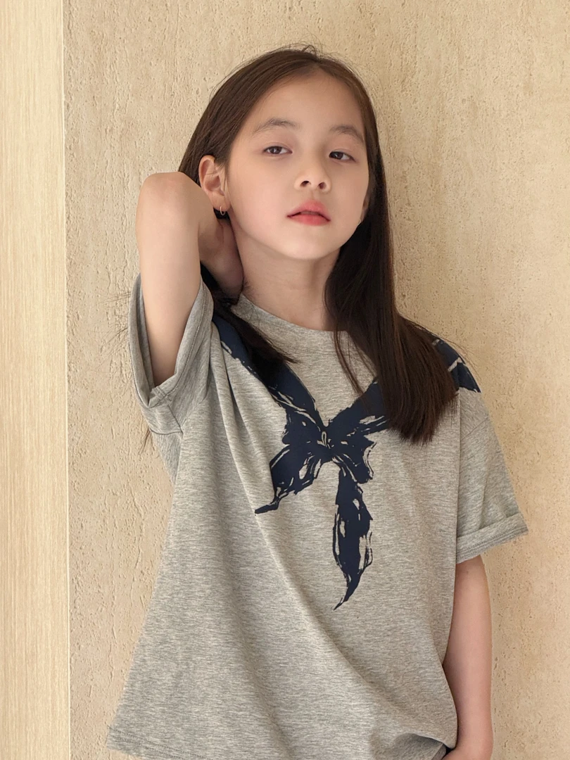 KIKIAND女童夏季2025新款个性领印花百搭休闲上衣夏装潮L25388