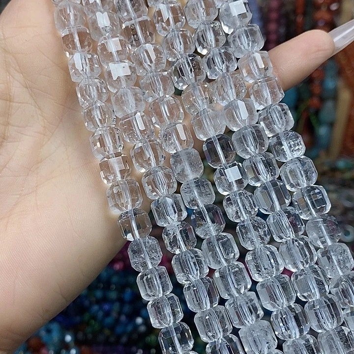 玛瑙/玉髓未镶嵌珠宝半成品天然白水晶切面方糖卡8mm