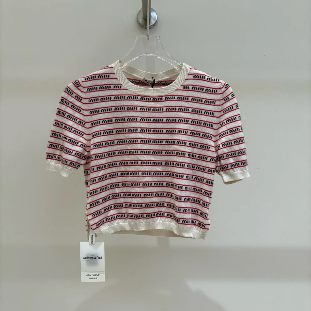 全新未使用 MIU MIU/缪缪 MIU1136 条纹短袖上衣38码0原价9650