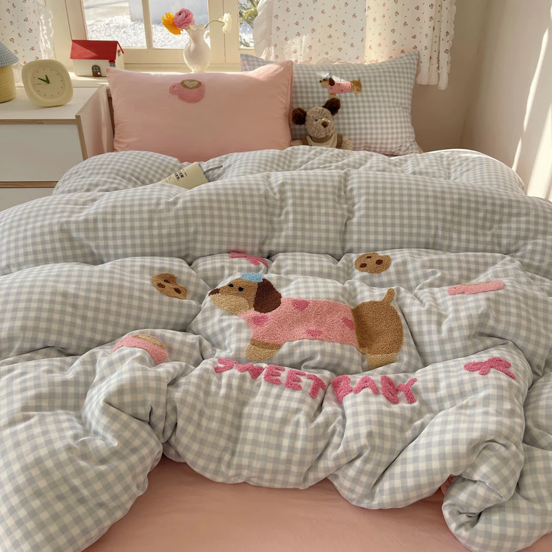 A-超柔水洗四件套可爱腊肠狗网红少女心学生宿舍三件套小清新床品