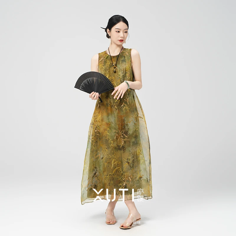 序缇『飞花轻』春夏新款新中式女装桑蚕丝连衣裙S15-7815