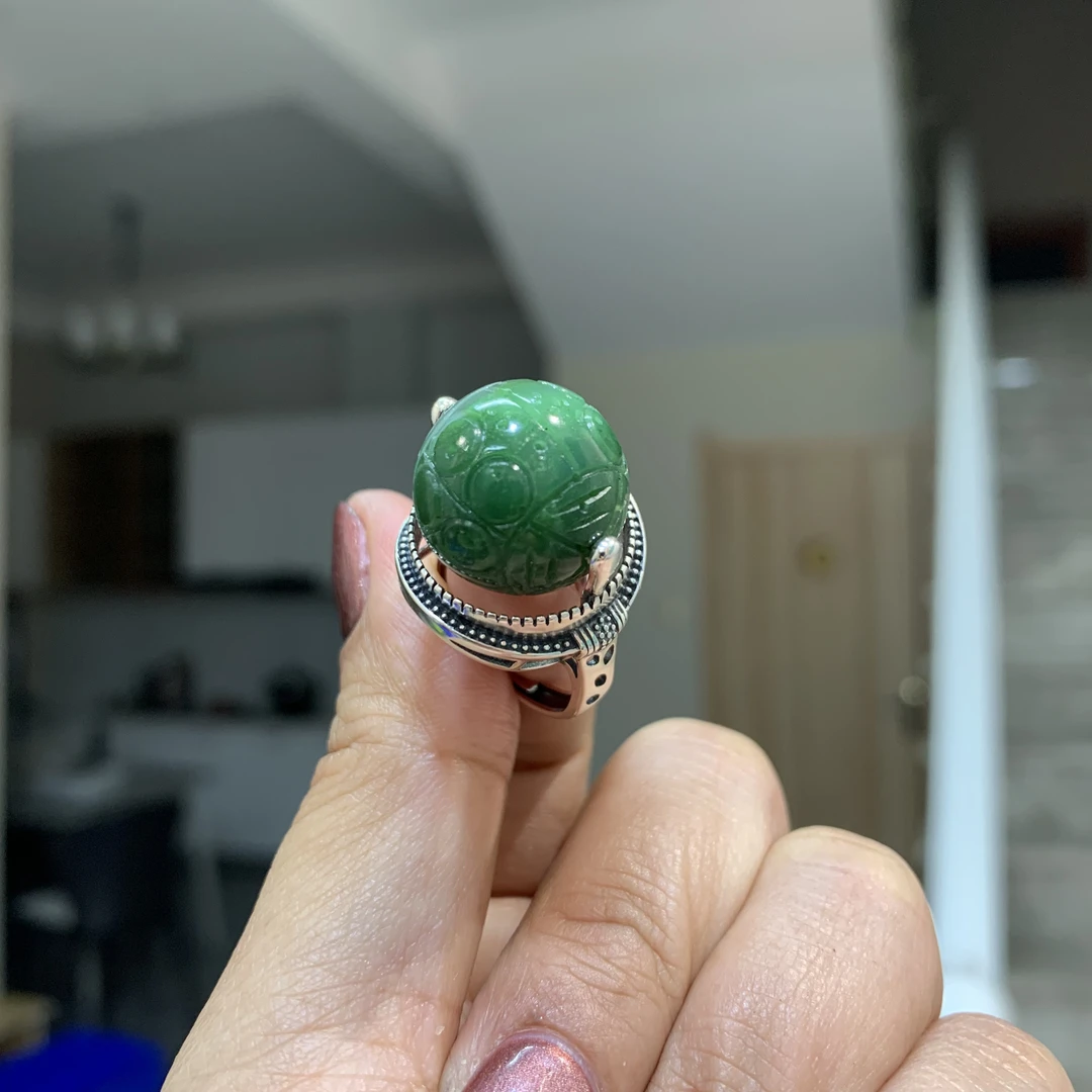 和田玉碧玉精品戒指时来运转
