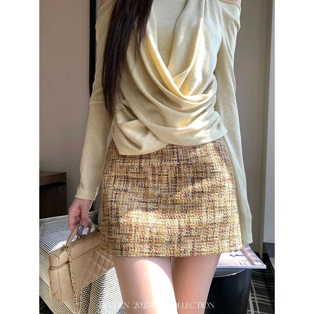 【禾呈】早秋显瘦半身短裙女百搭编织设计感时尚通勤韩版短裙10632