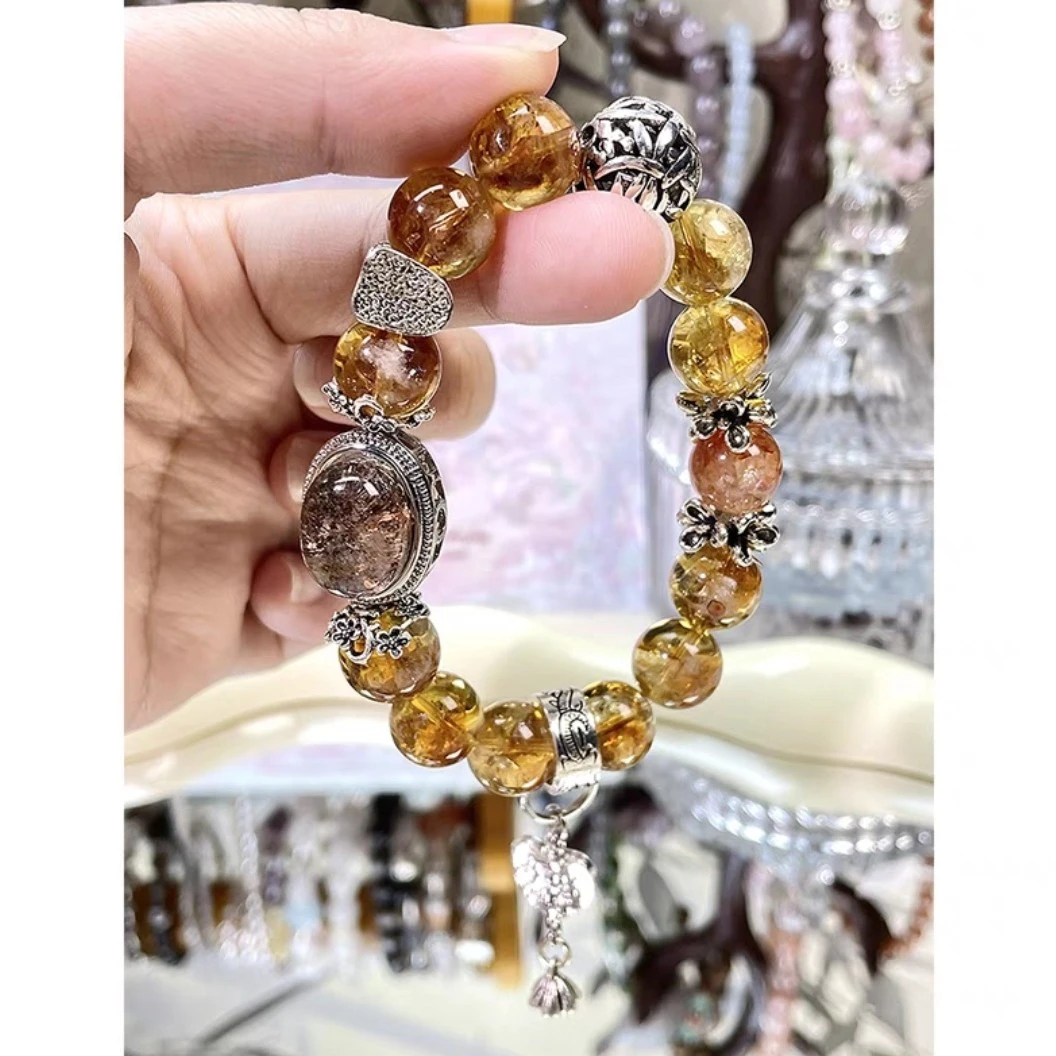 天然红胶花手串女白幽灵黄塔晶水晶手工DIY手链串珠女