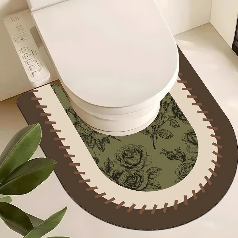 马桶U型地垫轻奢复古浴室卫生间软硅藻地毯吸水防滑防溅坐便脚垫
