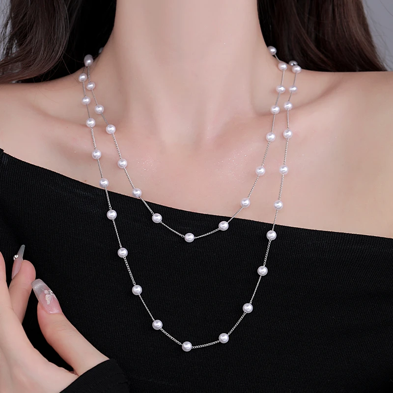 CUOOYINO/初影 铜合金项链 【白色花漾】精致长款项链女叠戴毛衣链