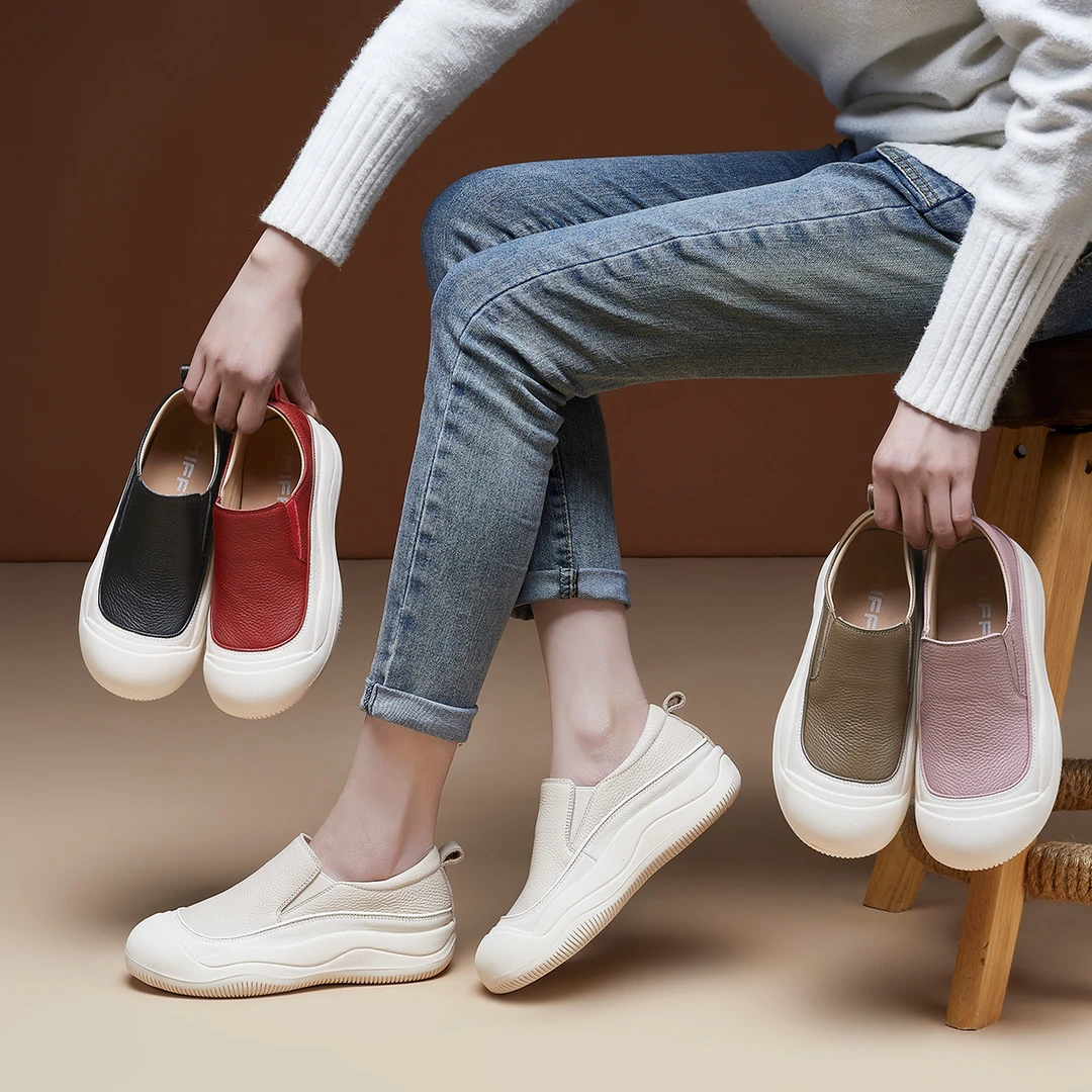 头层牛皮休闲鞋2024新款鞋软底轻便懒人百搭复古真皮厚底女鞋