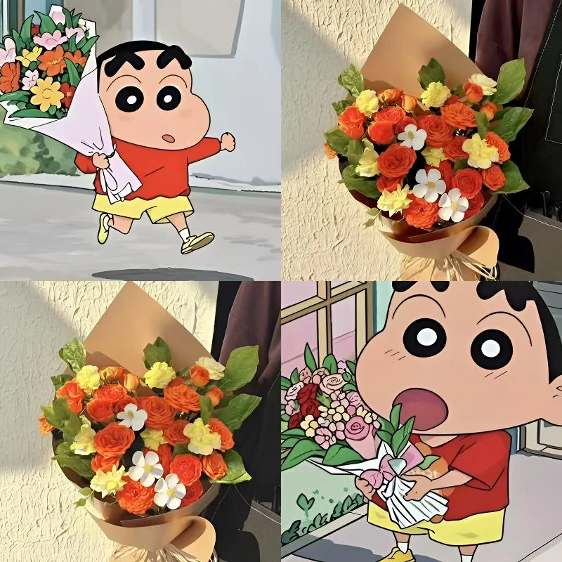 【蜡笔小新送美伢的同款花束】春日多巴胺花束送闺蜜送女友送妈妈见面花束惊喜礼物小时达同城配送