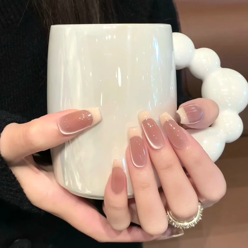 林先生2025年新款纯手工甲丝绒猫眼法式中长美甲穿戴甲片指甲贴片