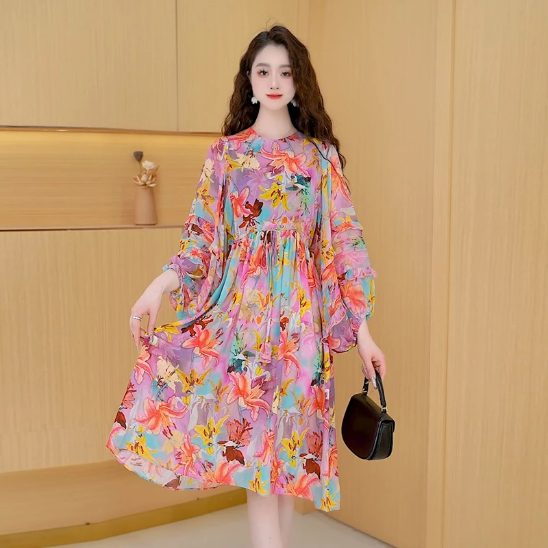 【连衣裙】春季新款时尚修身洋气高贵韩版气质印花显瘦减龄碎花裙子