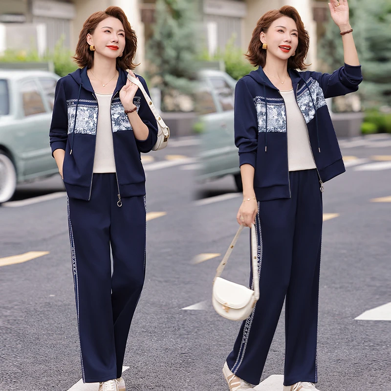 中年妈妈秋装运动服套装休闲外套2025新款拉链上衣中老年女40岁50