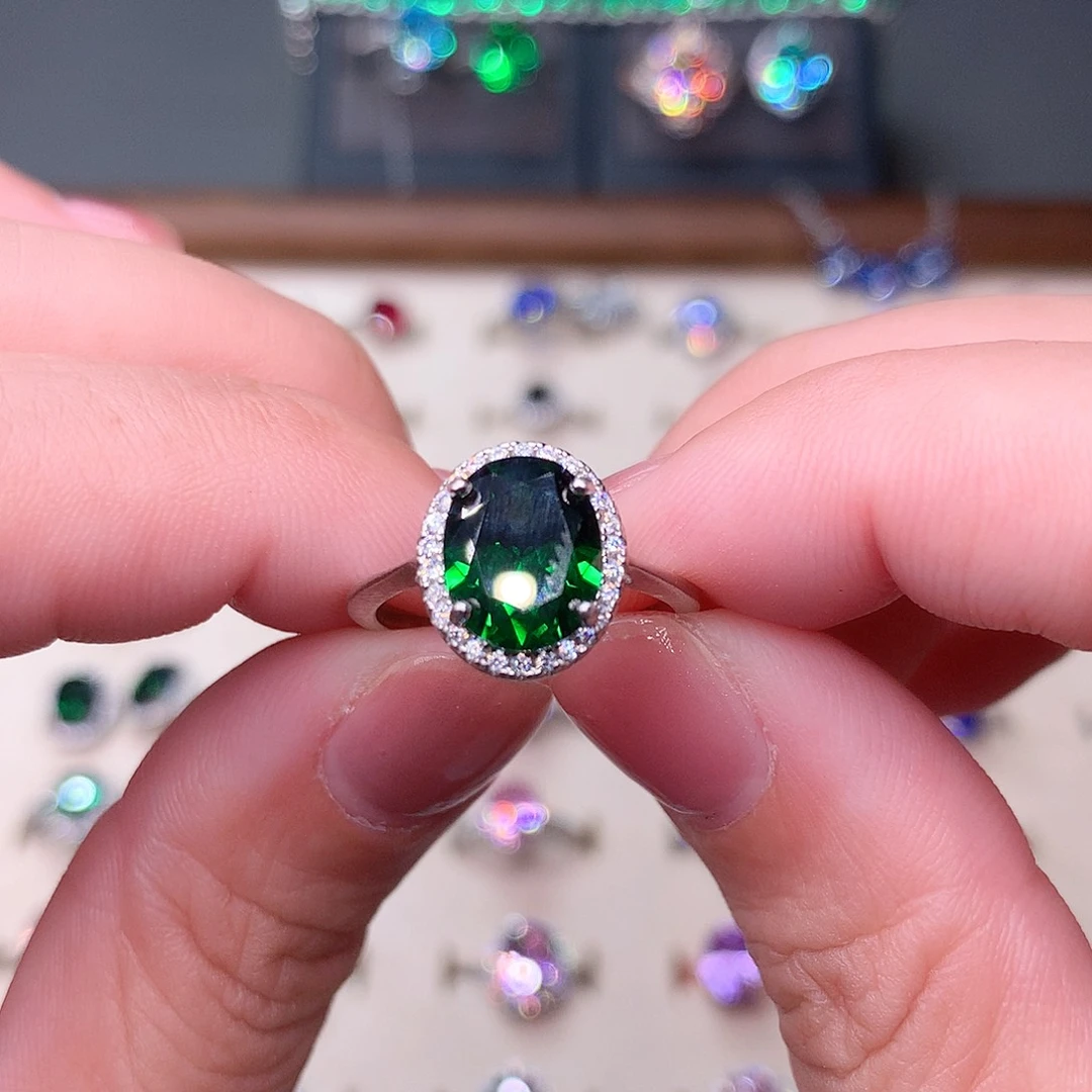 祖母绿戒指银S925镶嵌