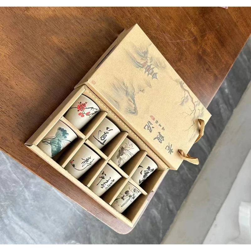【优品】粗陶老段泥8个装【荷花红梅墨兰暖居道静唐诗暴富】F230