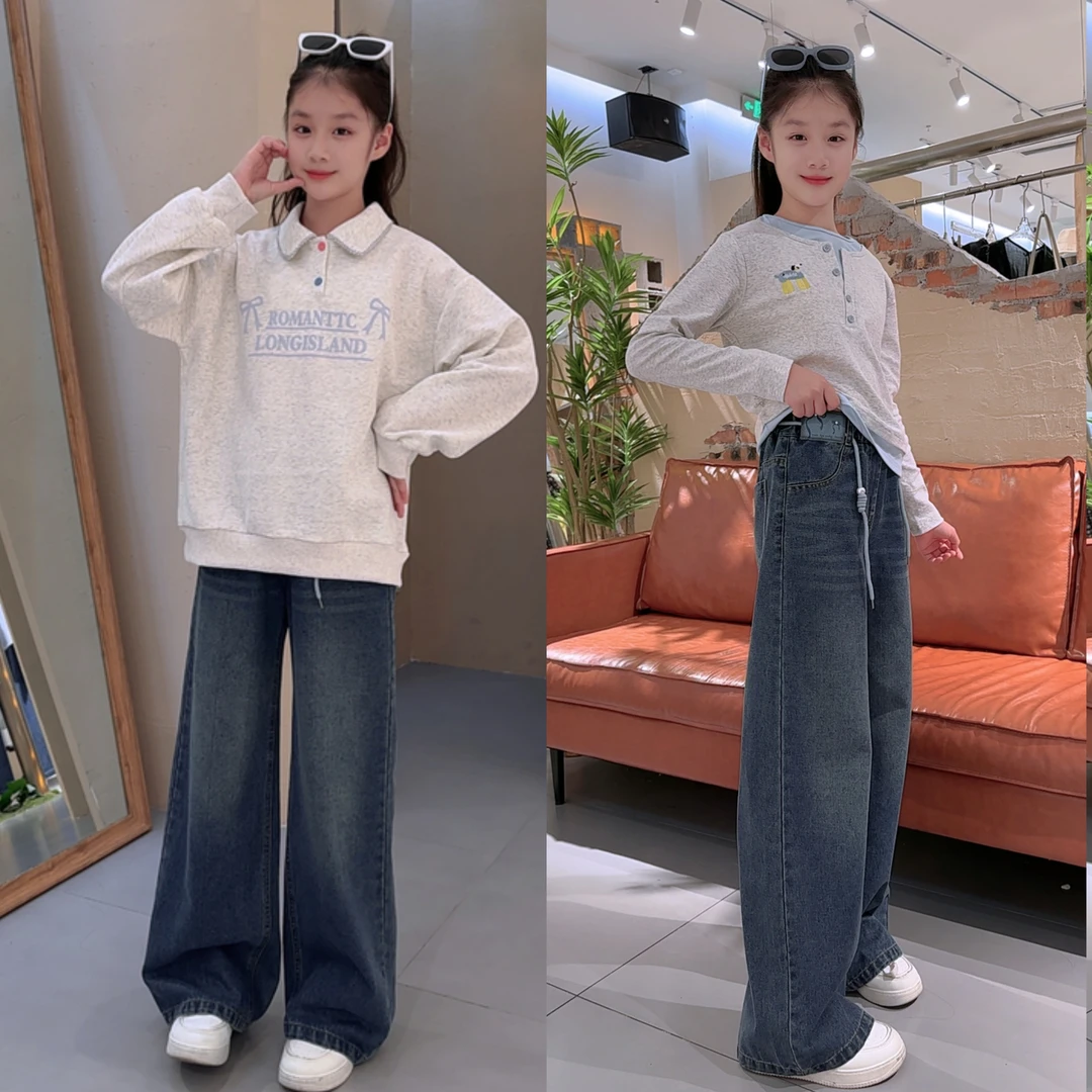 童装秋季长裤女童秋装新款时尚牛仔裤直筒女孩中大童高腰牛仔裤潮
