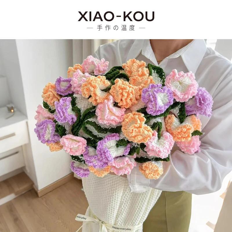 成品纯手工编织花束康乃馨花束毯子花朵毛毯创意母亲节礼物披肩毯