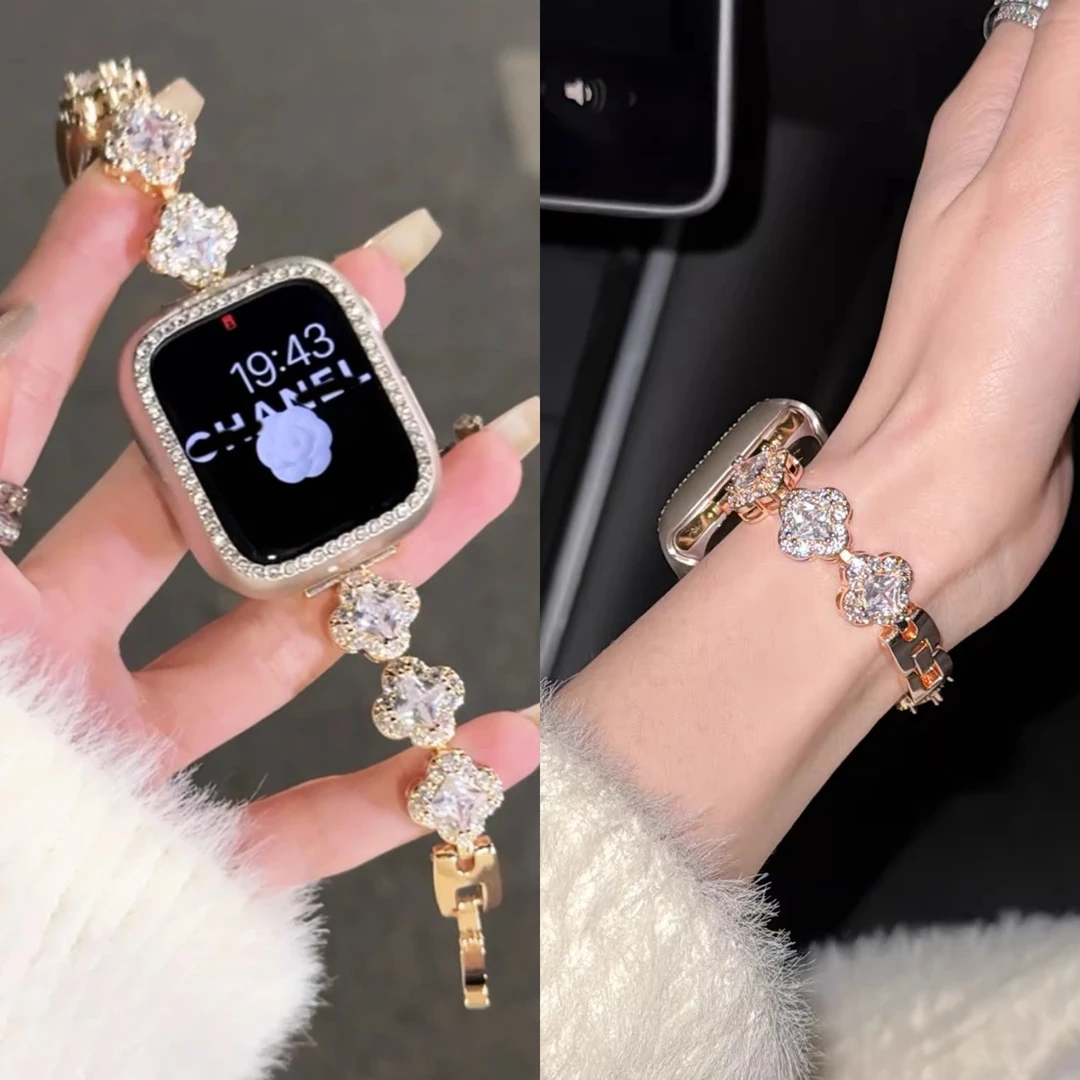 《满钻四叶草》适用于华为fit4 4pro镶钻金属表带fit3高级2设计感女