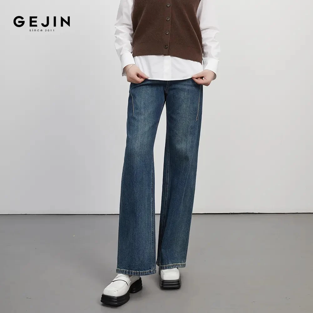 GEJIN/歌锦秋季新款简约复古休闲设计感直通牛仔裤9342530403