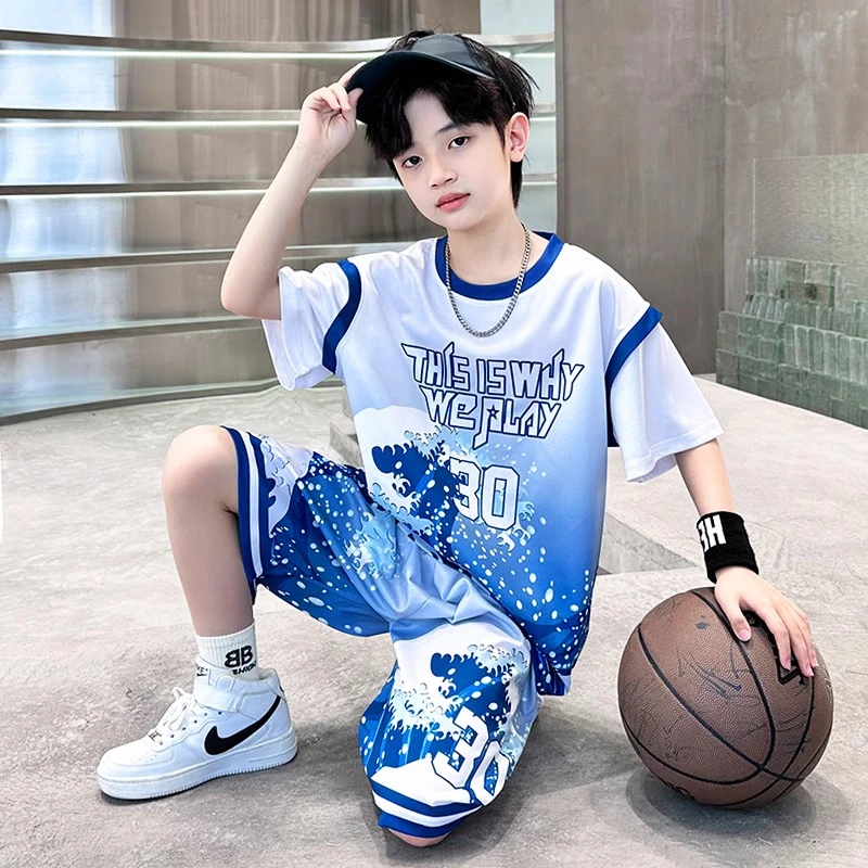男童夏装球服套装洋气儿童夏季篮球服中大童运动短袖速干衣中国风