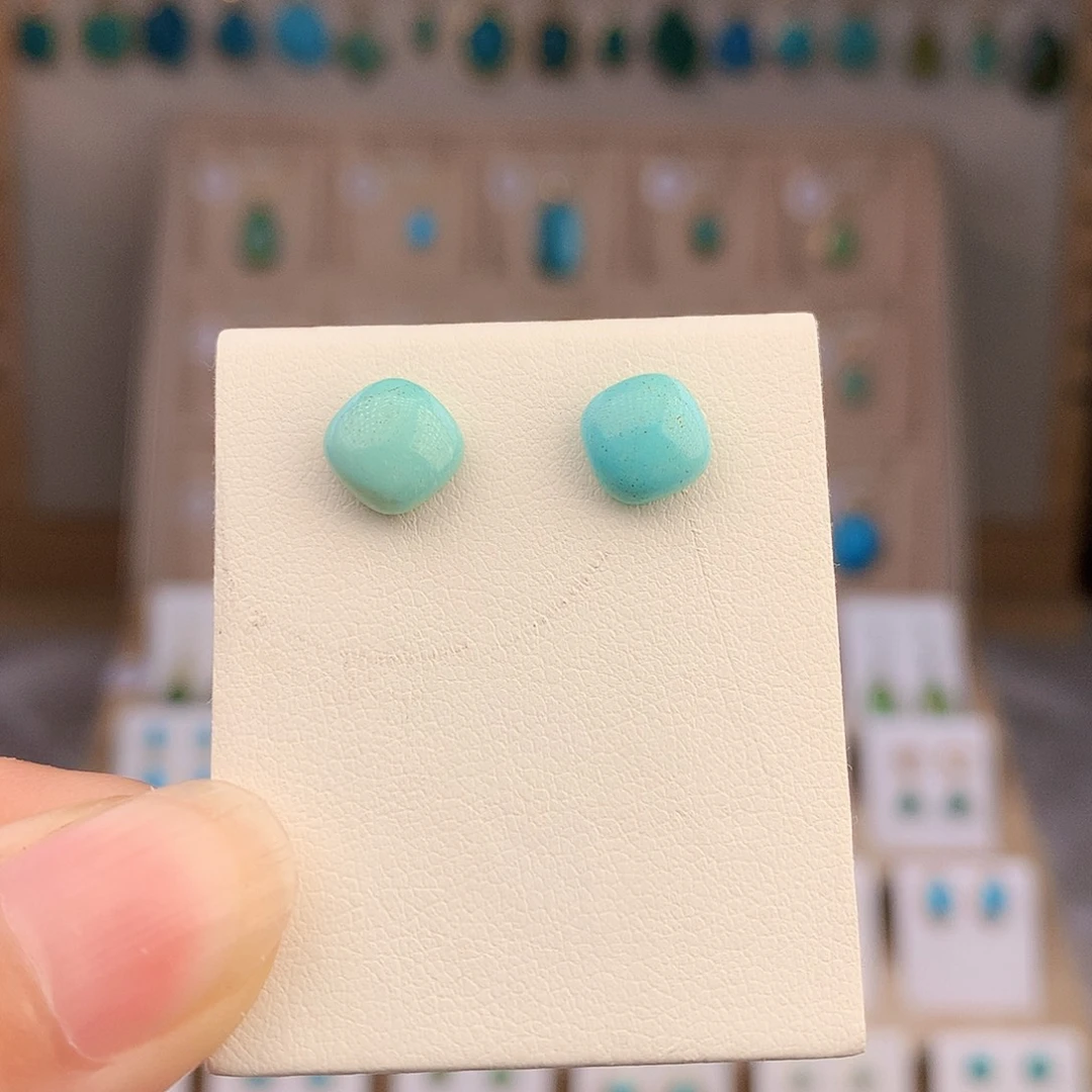 绿松石银S925镶嵌耳饰